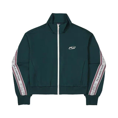 FILA Green Striped Letter Print Zip Jacket with Stand Collar FS2FTF3154F-DGR