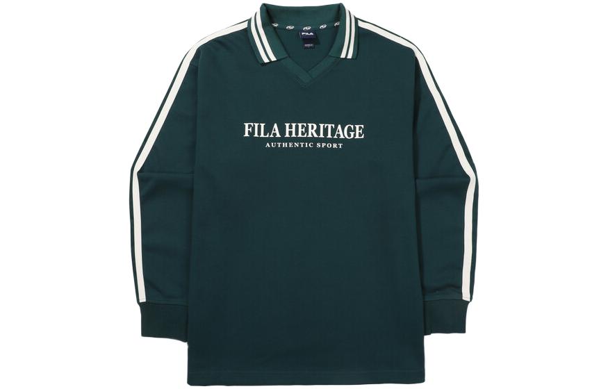FILA Green V-Neck Letter Print Pullover Sweatshirt Unisex Style 2500FE2POF61-02