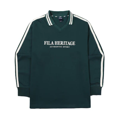 FILA Green V-Neck Letter Print Pullover Sweatshirt Unisex Style 2500FE2POF61-02