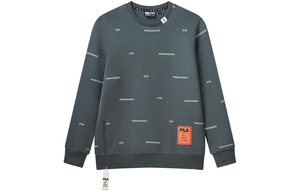 FILA Grey Oversized Pullover Sweatshirt with Allover Letter Logo Print F71M118205F-DY