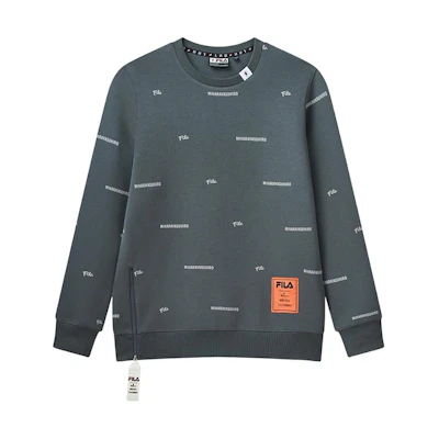 FILA Grey Oversized Pullover Sweatshirt with Allover Letter Logo Print F71M118205F-DY