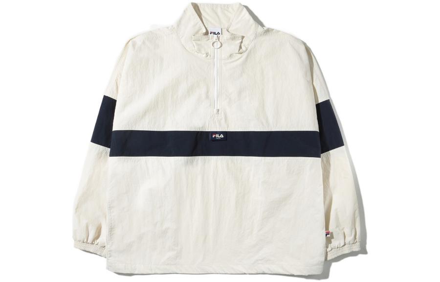 FILA Half-Zip Colorblock Casual Sports Jacket Unisex White Korean Style FE2JKE5103X-CRM