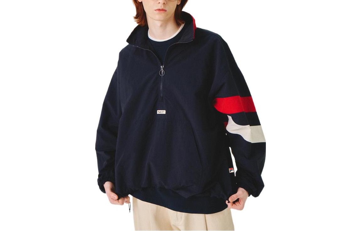 FILA Half-Zip Colorblock High-Neck Sweatshirt Unisex Navy Blue FE2JKE5105X-INA