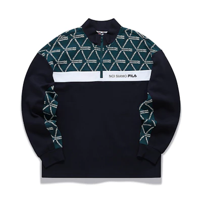 FILA Half-Zip Pullover Patchwork Casual Sweatshirt Men’s Black T11M041207F-GN