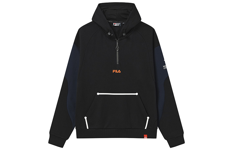 FILA Half-Zip Pullover Sweatshirt Black - Cotton Blend Casual Style F11M249211F-BK