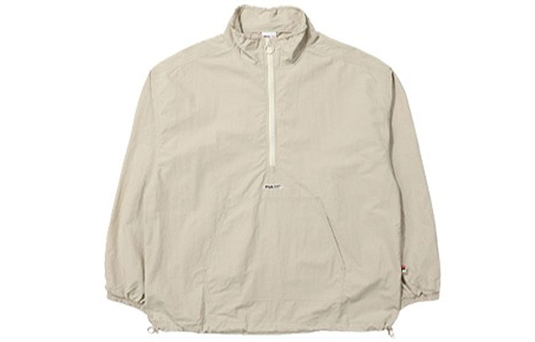 FILA Half-Zip Pullover Sweatshirt Unisex Khaki with Logo Patch FE2JKE5104X-LBE