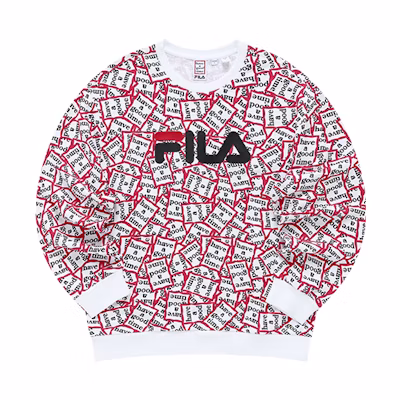 FILA Have A Good Time Logo Print Crewneck Sweatshirt Unisex Relaxed Fit F11U149205F-ZA