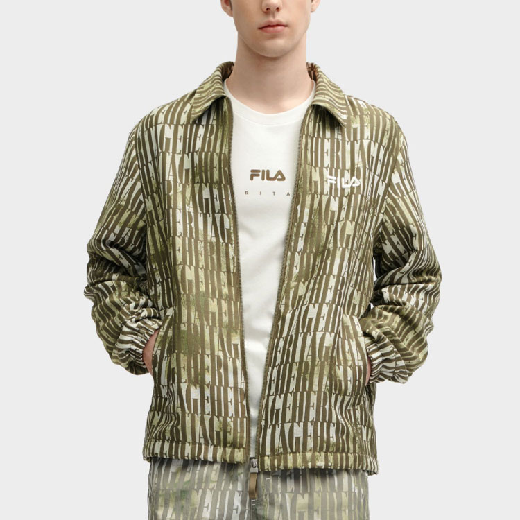 Lookbook FILA Heritage Jaket Kerah Kancing Lengan Panjang Motif All-Over Print F11M418707F-ZA