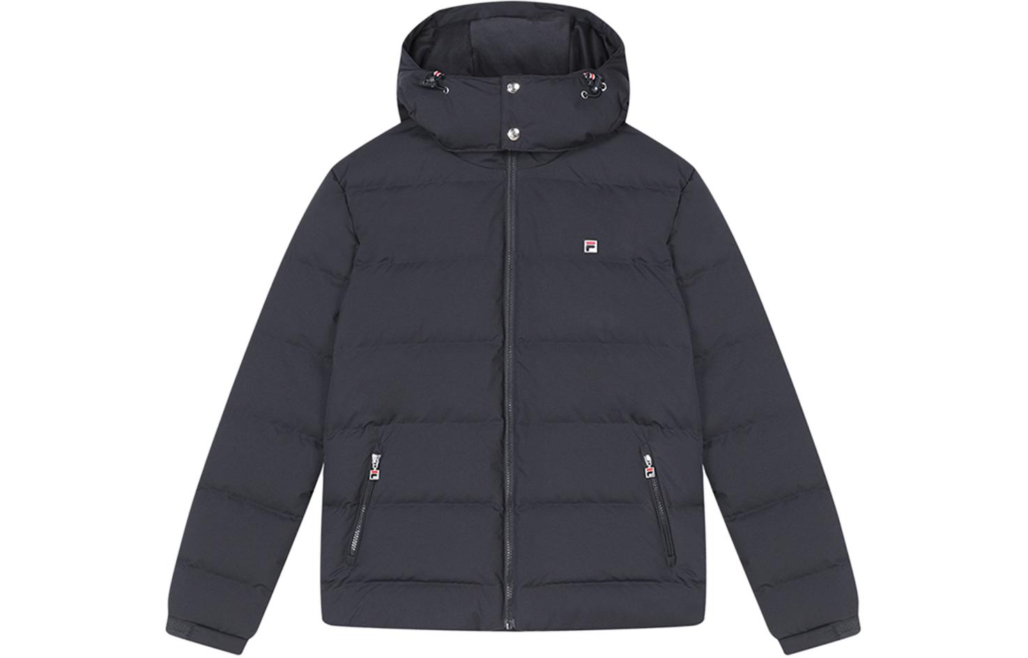 FILA HERITAGE  Solid Color Quilted Down Jacket Navy Blue Hooded Casual Wear. F51M348913A-NV
