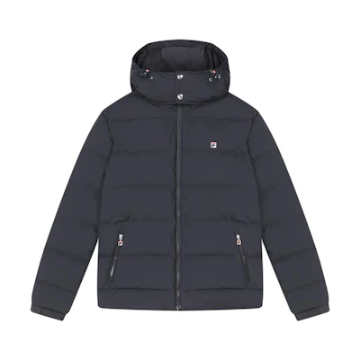 FILA HERITAGE Solid Color Quilted Down Jacket Navy Blue Hooded Casual Wear. F51M348913A-NV