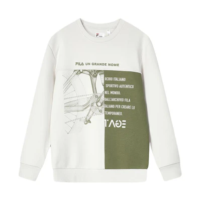 FILA Heritage Colorblock Letter Crewneck Sweatshirt White Sand Grey F11M418212F-GY