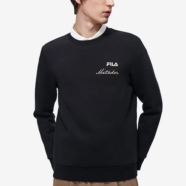 Shop FILA Heritage 黑色圓領長袖後背字母Logo印花運動衫 F11M318212FBK