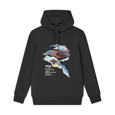 FILA HERITAGE Letter Print Pullover Hoodie F11M348207F-BK
