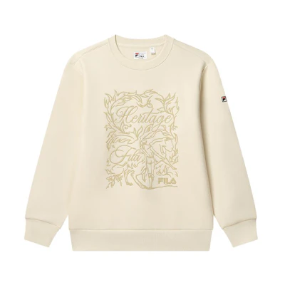 FILA Heritage Logo Embroidered Crewneck Sweatshirt White Khaki - F11M318203F-LK