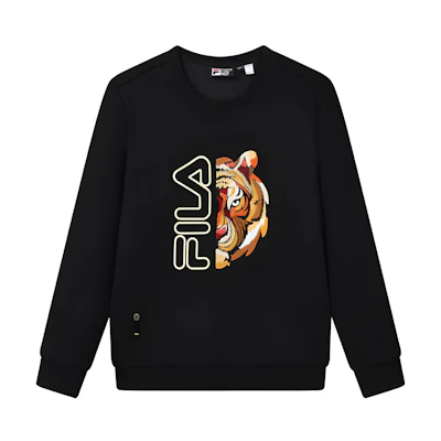 FILA Heritage Tiger Embroidery Crewneck Sweatshirt - Black F11M148210F-BK
