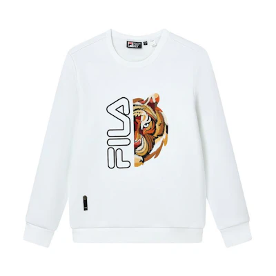 FILA Heritage Tiger Embroidery Crewneck Sweatshirt Standard White F11M148210F-WT
