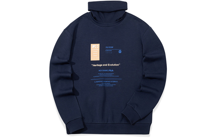 FILA High Neck Patchwork Pullover Sweatshirt Navy Blue T51M111218ANV