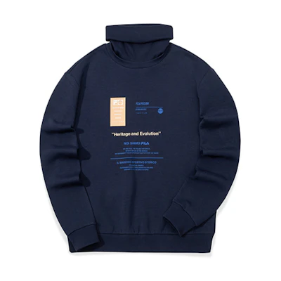 FILA High Neck Patchwork Pullover Sweatshirt Navy Blue T51M111218ANV