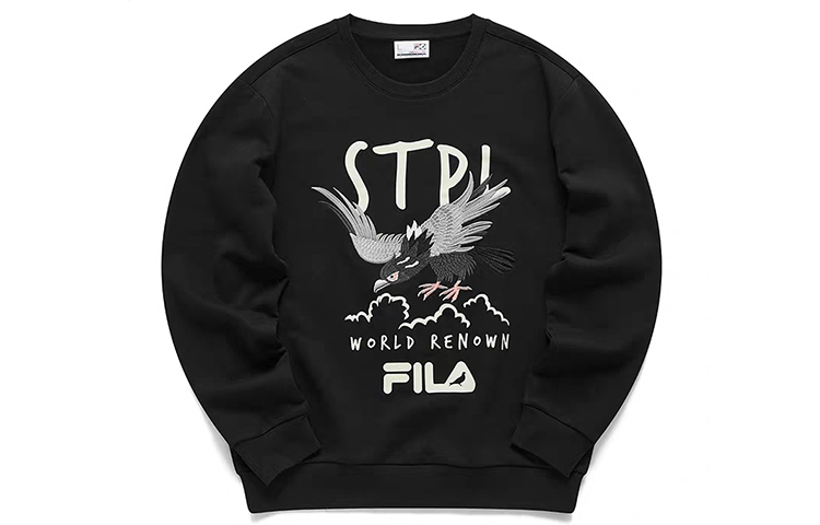 FILA Inline Black Embroidered Graphic Crewneck Long-Sleeve Sweatshirt T11M114212F-BK