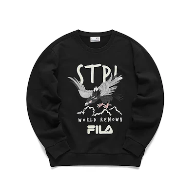 FILA Inline Black Embroidered Graphic Crewneck Long-Sleeve Sweatshirt T11M114212F-BK