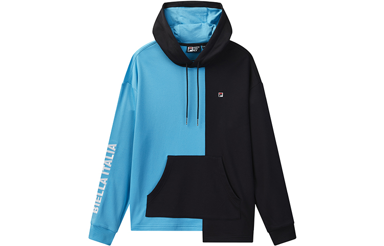 FILA Irregular Patchwork Logo Print Hoodie in Legend Blue F51M048204F-NV