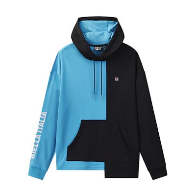 FILA Irregular Patchwork Logo Print Hoodie in Legend Blue F51M048204F-NV