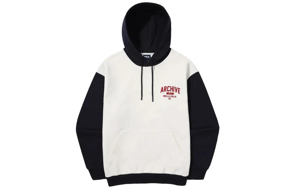 FILA Ivory White Hoodie Unisex - Colorblock Letter Print Pullover Sweatshirt FS2POG1109XIVY