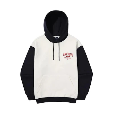 FILA Ivory White Hoodie Unisex - Colorblock Letter Print Pullover Sweatshirt FS2POG1109XIVY