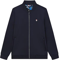 FILA Knit Baseball Collar Jacket in Legendary Blue - Fall Fashion Style F51M338508FNV FILA Knit Baseball Collar Jacket in Legendary Blue - Fall Fashion Style F51M338508FNV