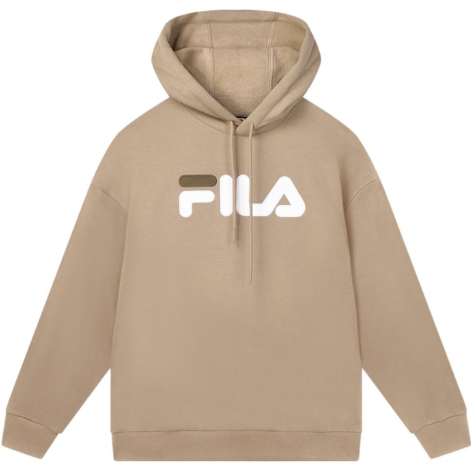 FILA Knit Hoodie Casual Loose Unisex Solid Color American Style Khaki Gray F51U348297F-LK