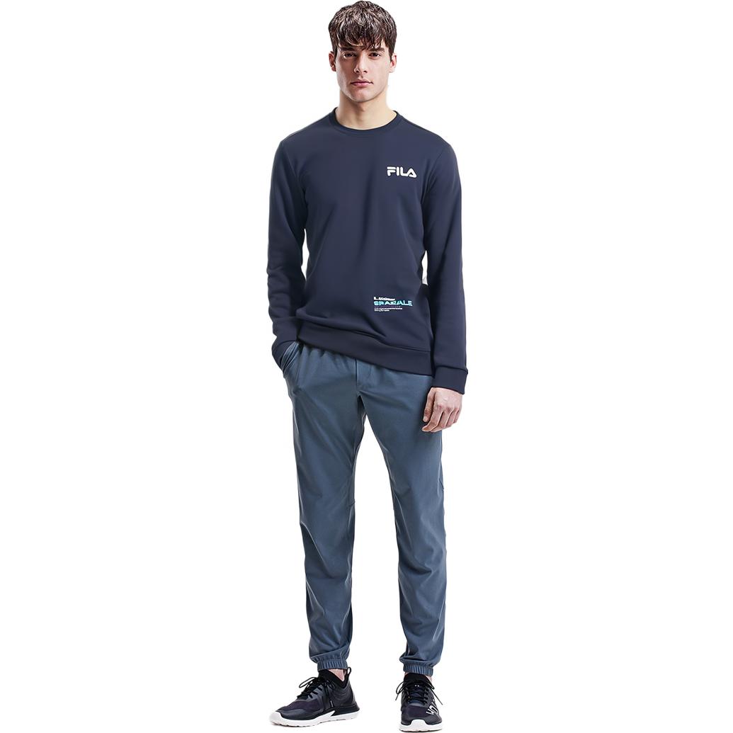 Shop FILA 針織圓領長袖運動衫 - 傳奇藍 F51M349213ANV