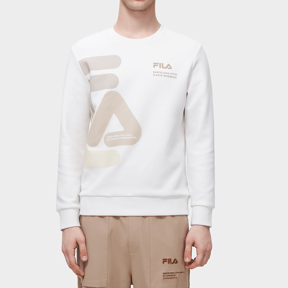 Shop FILA 針織字母Logo印花上衣 - 雲蘑菇白 F11M319214F-WT