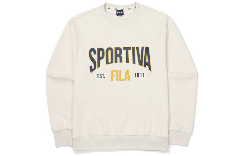 FILA Letter & Number Print Beige Crewneck Sweatshirt Unisex FS2POF3108X-SAD