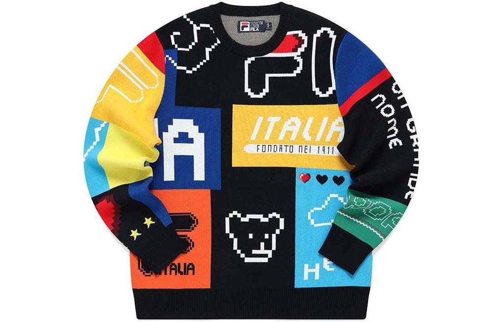 FILA Letter Cartoon Printed Round Neck Pullover Sweatshirt Unisex Black F61M218460F-NV