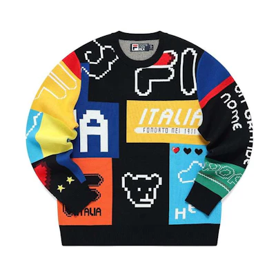 FILA Letter Cartoon Printed Round Neck Pullover Sweatshirt Unisex Black F61M218460F-NV