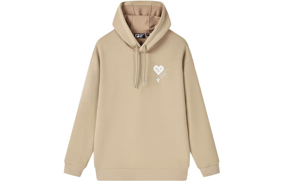 FILA Letter Logo Hoodie Unisex Loose Fit - Khaki Brown Antler Design F11U319203F-DK