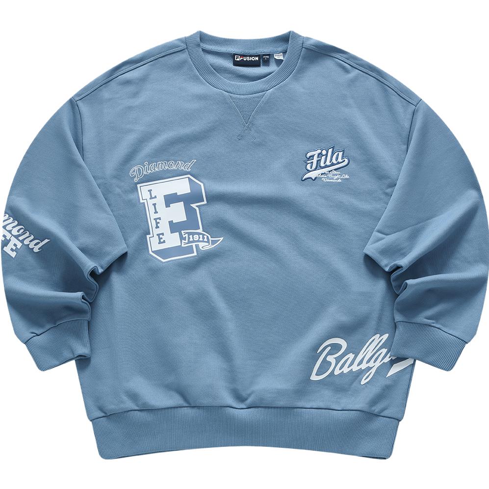 FILA Letter Logo Pullover Sweatshirt in Moody Blue - Casual Cotton Style T11M342206F-BU