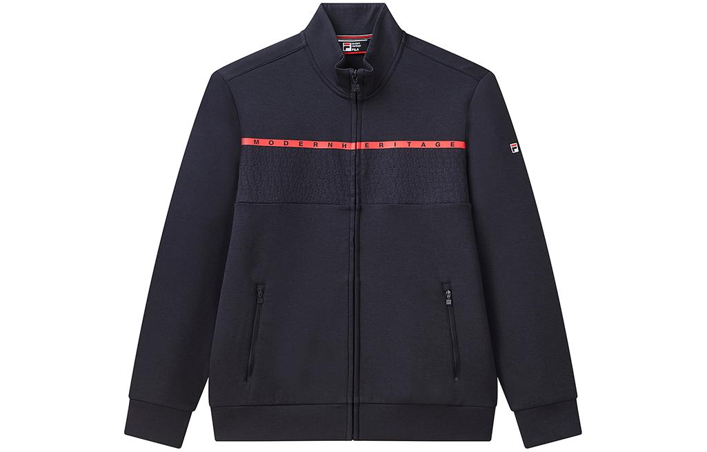 FILA Letter Patchwork Zip-Up Stand Collar Jacket - Legend Blue F11M111503F-NV