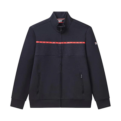 FILA Letter Patchwork Zip-Up Stand Collar Jacket - Legend Blue F11M111503F-NV