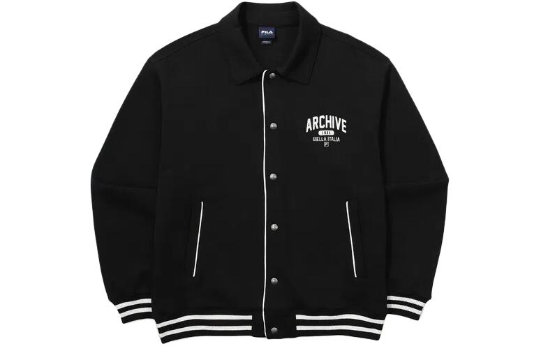 FILA Letter Print Button-Up Long Sleeve Jacket Unisex Black FS2FTG1102XBLK