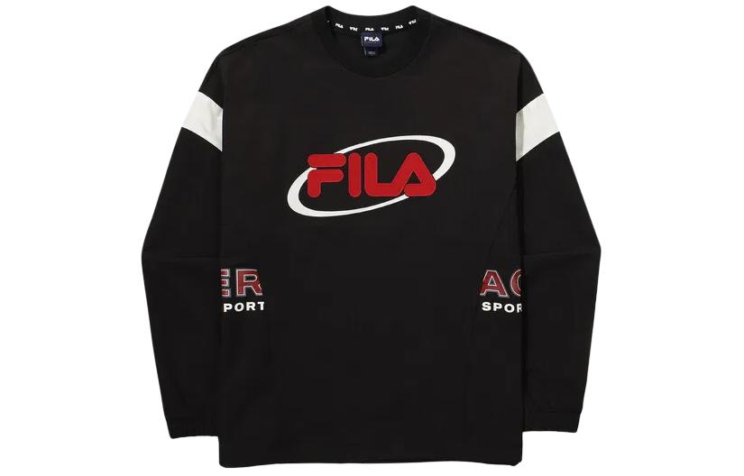 FILA Letter Print Colorblock Crewneck Sweatshirt Unisex - Black FS2POG1110XBLK