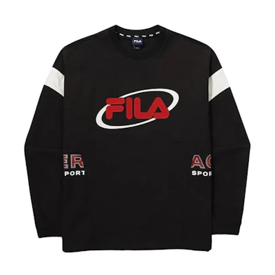 FILA Letter Print Colorblock Crewneck Sweatshirt Unisex - Black FS2POG1110XBLK