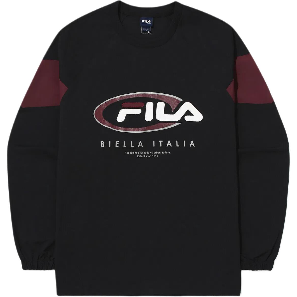 FILA Letter Print Colorblock Crewneck Sweatshirt Unisex Black FS2POG3105X-BLK