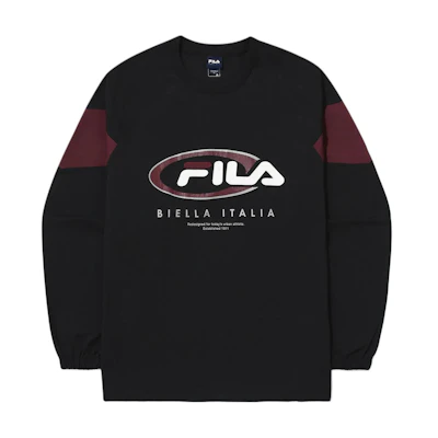 FILA Letter Print Colorblock Crewneck Sweatshirt Unisex Black FS2POG3105X-BLK