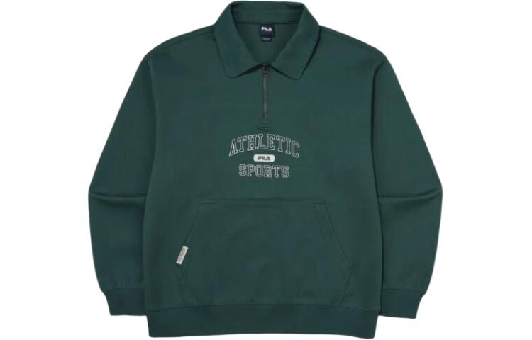 FILA Letter Print Half-Zip Long Sleeve Polo Sweatshirt Unisex Green FS2POG1106X-DTL