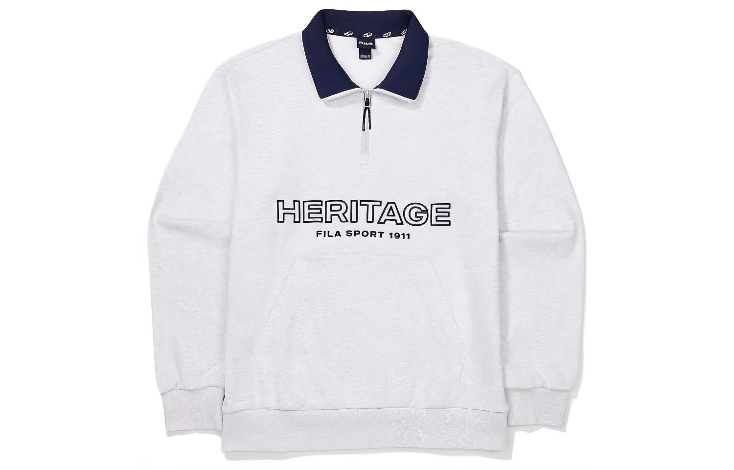 FILA Letter Print Half-Zip Loose Fit Sweatshirt Unisex White Long Sleeve FS2POF3106XWTM