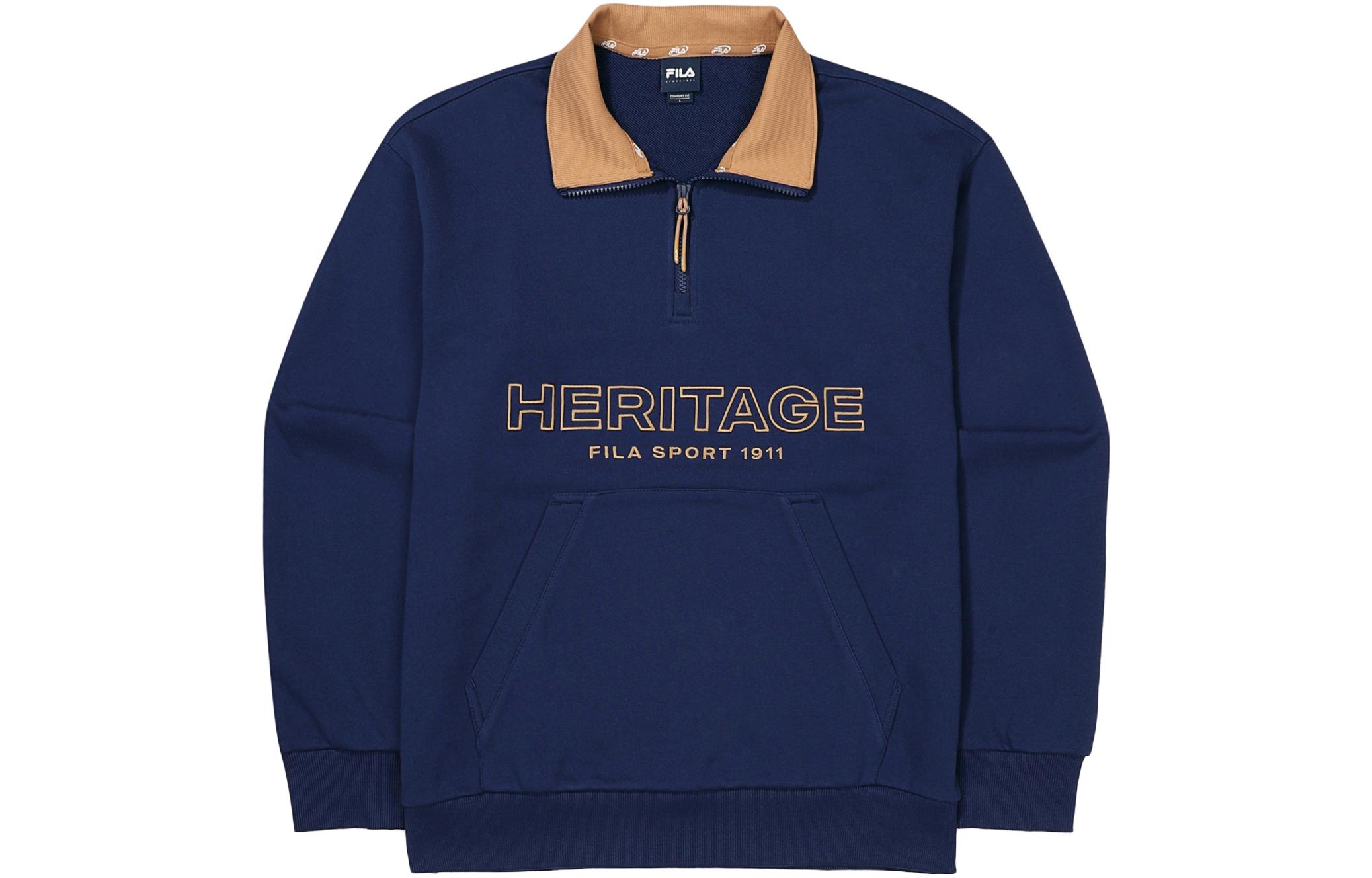 FILA Letter Print Half-Zip Pullover Sweatshirt Unisex Blue FS2POF3106X-NAY