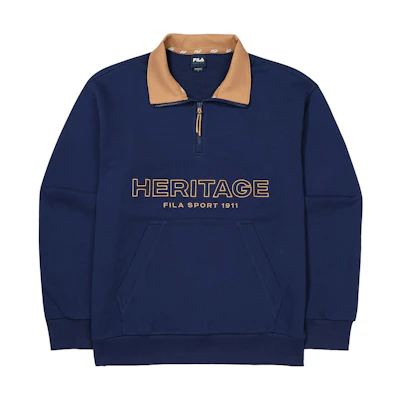 FILA Letter Print Half-Zip Pullover Sweatshirt Unisex Blue FS2POF3106X-NAY