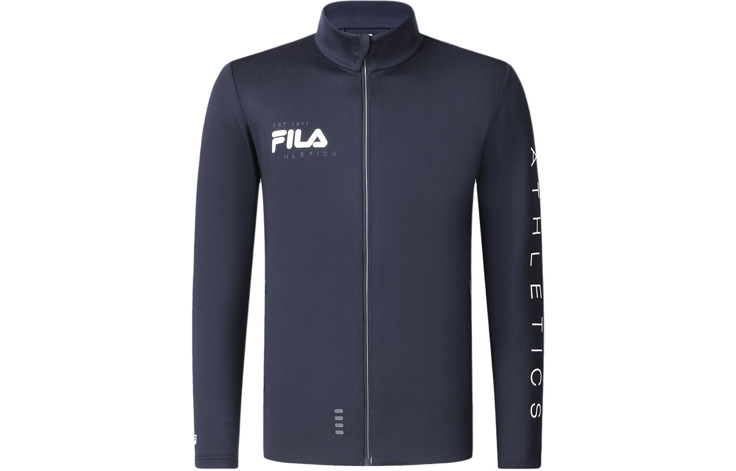 FILA Letter Print High-Neck Fitness Knit Jacket - Navy Blue A51M411501A-NV