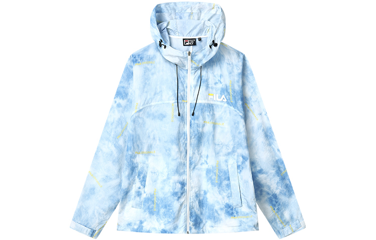 FILA Letter Print Hooded Woven Jacket - Late Mountain Blue F11M133795F-ZA